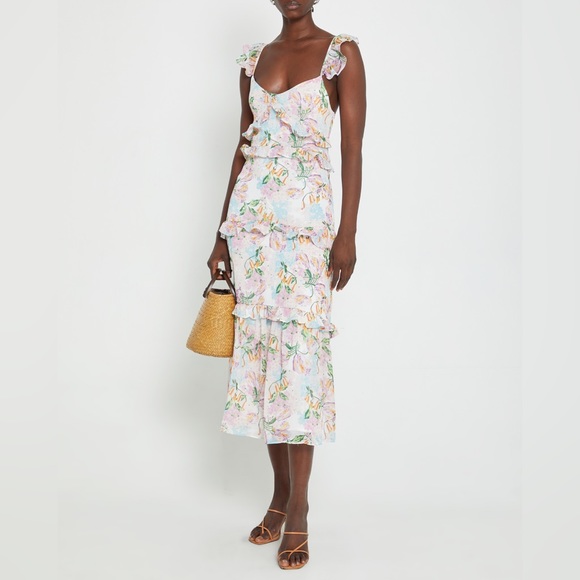 🔥🔥🔥NEW Anthropologie O.P.T Ingrid Floral Ruffle Midi Dress - Picture 1 of 15
